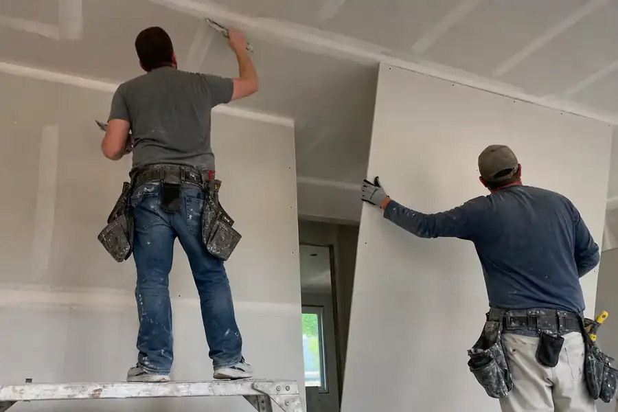 Valcast finishers taping and coating drywall seams in a new Noblesville, IN home