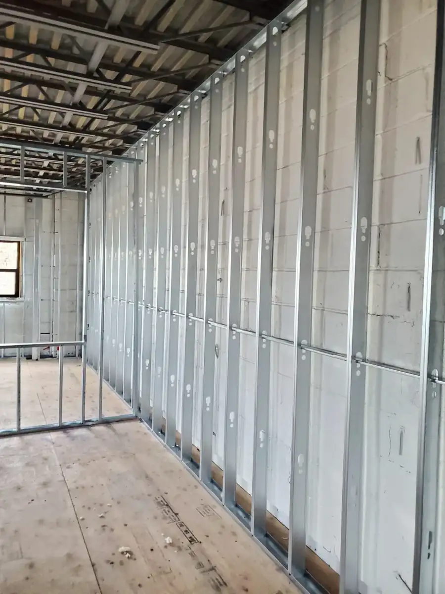 Metal stud framing installed inside a commercial building in Whitestown