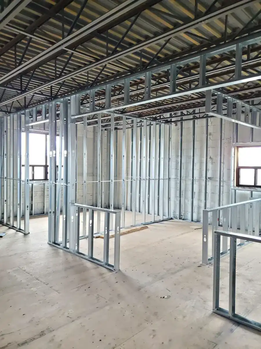 Light gauge metal stud partitions framed to the deck in a Noblesville, IN commercial building
